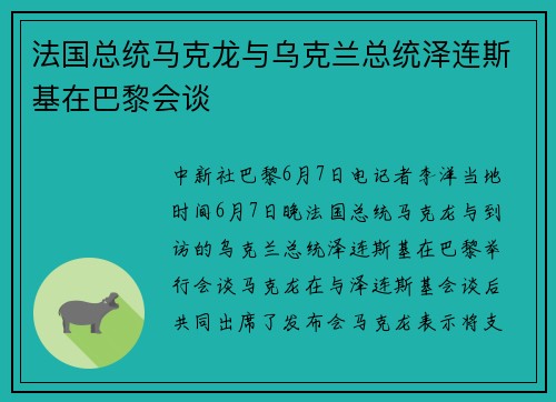 法国总统马克龙与乌克兰总统泽连斯基在巴黎会谈